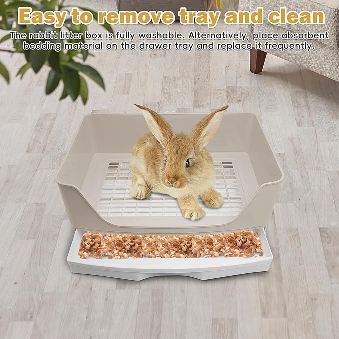 kathson 2PCS Large Rabbit Litter Box Trainer, Potty Corner Toilet with Drawer Bigger Pet Pan for Adult Hamster, Guinea Pig, Ferret, Galesaur, Bunny and Other Animals (Brown)