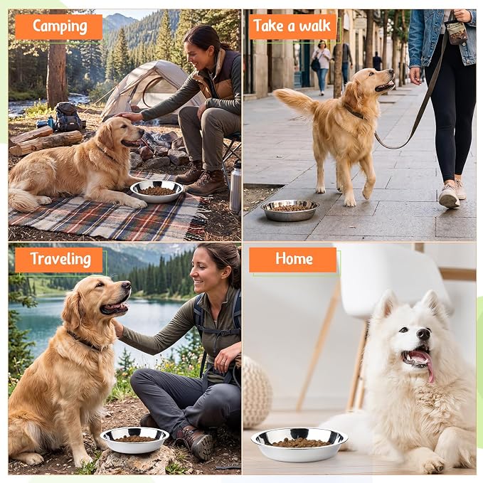 Patelai Stainless Steel Dog Bowls with Silicone Lids for 1.9 Cups Portable Food and Water Dishes for Pets Sealable Containers for 6.3" for Cats & Small Dogs(4 Pcs,Black,Gray)