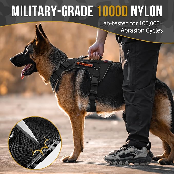 OneTigris No-Pull Easy Control Dog Harness Reflective Vest for Large Dogs | Military-grade 1000D Nylon Tactical Vest, Adjustable Dog Harness with Hook & Loop Panels for Walking, Hiking, Training