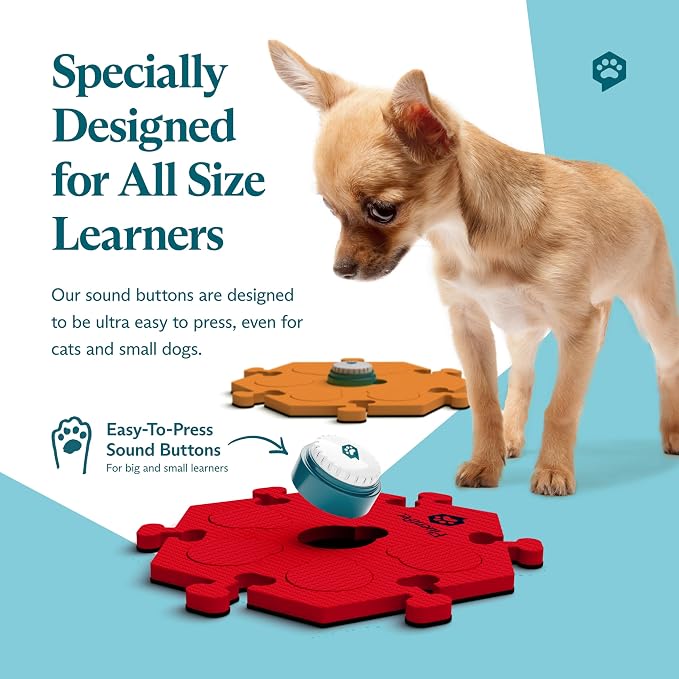 Speak Up! Get Started Kit with Clearer Upward-Facing Sound | 6 Recordable Buttons w/Pre-Installed Batteries & 3 HexTile Button Mats | Training Dog & Cat Communication Buttons