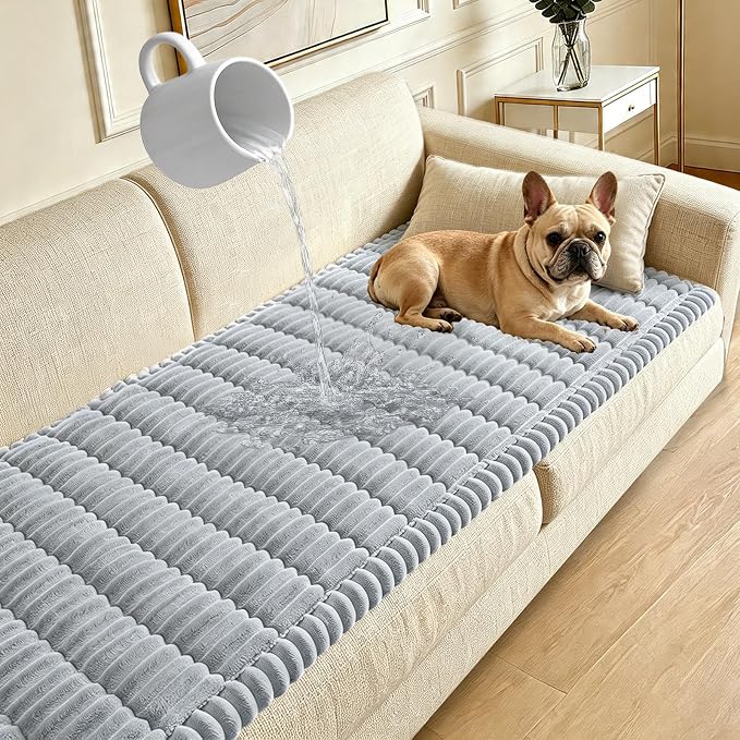Waterproof Couch Cover for Dogs Washable,Nonslip Fuzzy Durable Pet Friendly | Soft Slipcovers for 3 Cushion Sofa Cover,Plush Thick Protector Fits Mat Bed Leather & Fabric Couches Light Grey 27.6"x59.06"