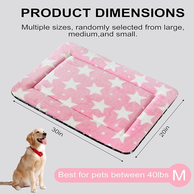 Washable Dog Bed Plush Orthopedic Outdoor Crate Mat with Non-Slip Bottom,Luxe Soft Kennel Pad for Pets, Cozy Cage Cushion & Pet Sleeping Mattress Large Sized,Medium,Small Dogs,30 x 20 inch,Pink