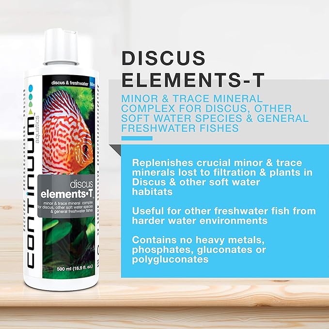 Continuum Aquatics Discus Elements-T - Minor & Trace Mineral Complex for Discus, Other Soft Water Species & Freshwater Fish, 125 ml