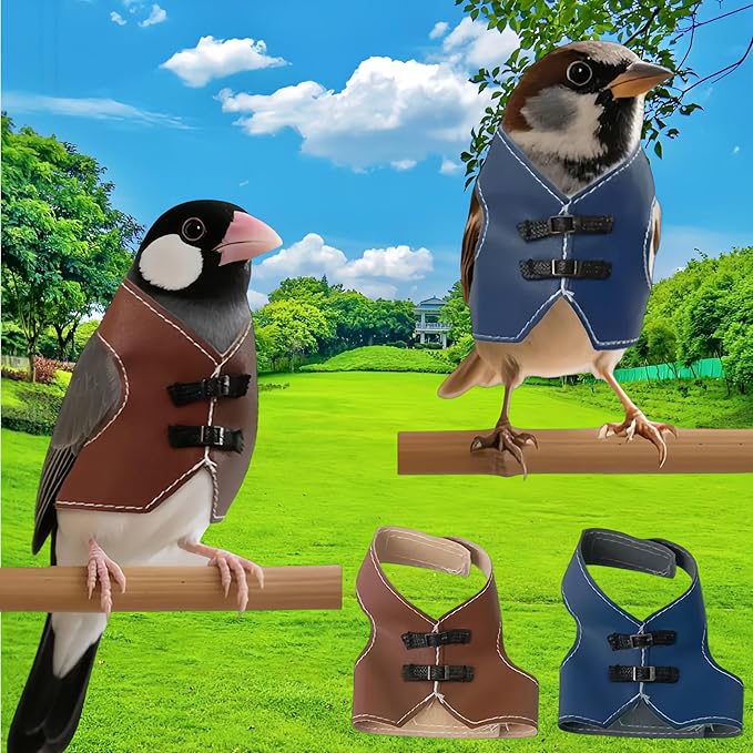 Bird Clothes, Parrot Leather Jacket, Bird Costume Cosplay Photo Prop, Parrot Apparel for Eclectus, Budgerigar, African Greys Parakeet, Conure, Cockatiel, Love Birds-Cowboy Style,Brown,L
