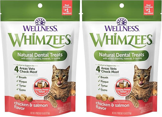 Whimzees Wellness Cat Dental Treats,Chicken and Salmon Flavor,(4.5 Ounce Bag),(Pack of 2)