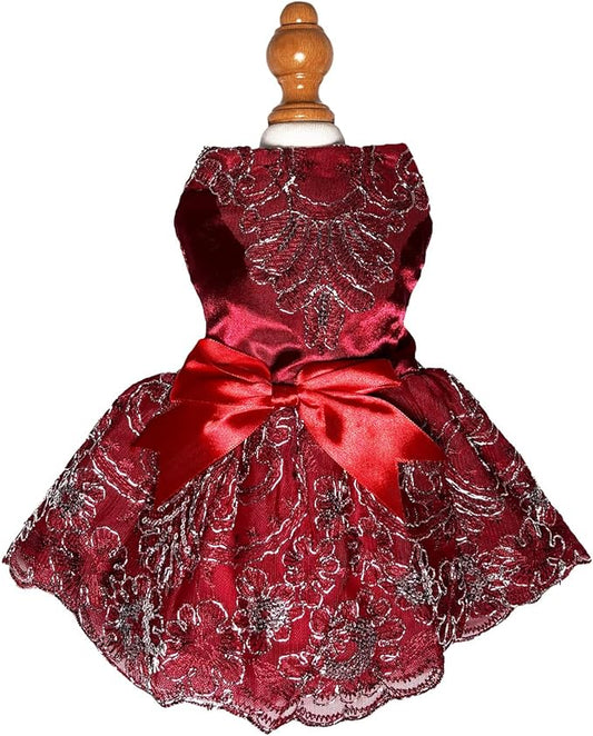 Dog Princess Lolita Dress for Small Dogs Girl,Sparkling Sequins Sweet Pet Clothes Wedding Birthday Party Puppy Dresses,Cat Apparel Accessories Costumes Outfit Skirt (Red,X-Large)