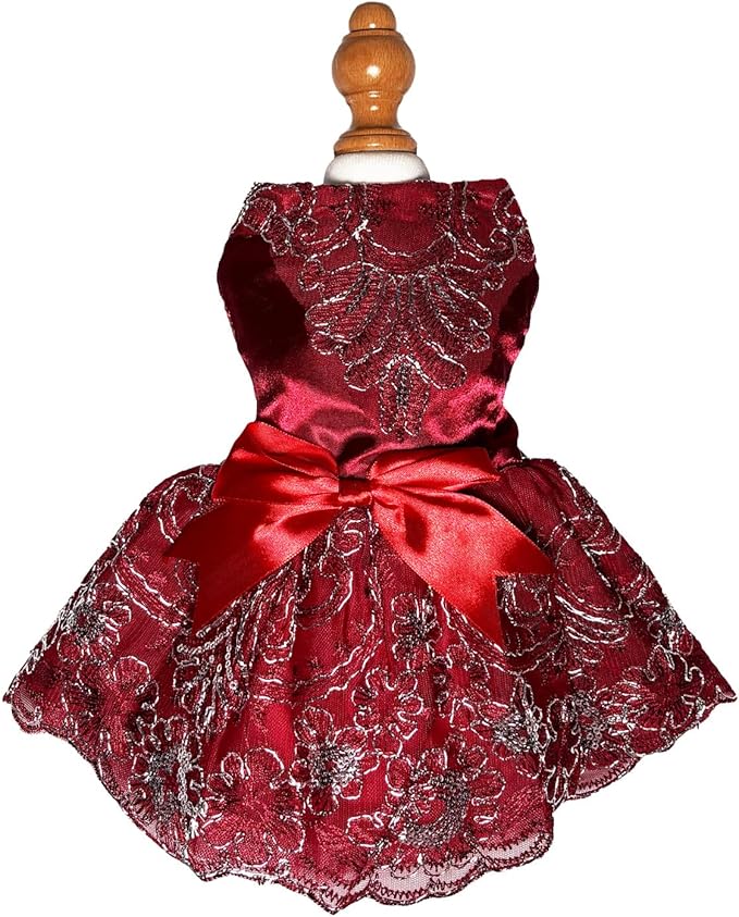 Dog Princess Lolita Dress for Small Dogs Girl,Sparkling Sequins Sweet Pet Clothes Wedding Birthday Party Puppy Dresses,Cat Apparel Accessories Costumes Outfit Skirt (Red,Large)