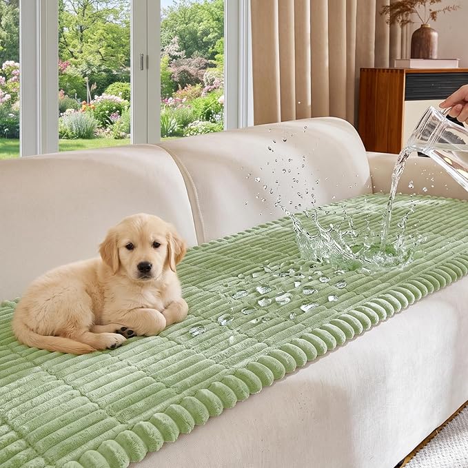 FUANGUI Waterproof Couch Cover Sofa Cover for Dogs and Pets Sofa Protector | Non-Slip Washable Fuzzy Soft Cat Sofa Slipcover for 2-3 Cushion Couch Sofa Pet Friendly, Grass Green, 27.6" x 70.9", 1 pcs