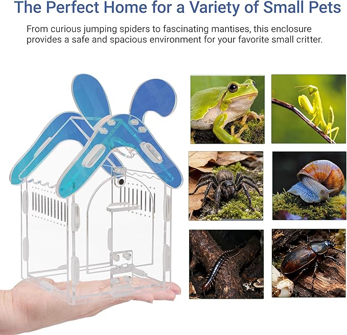 Acrylic Jumping Spider Enclosure with Magnetic Lock, 3mm Clear Terrarium for Tarantula, Mantis, Scorpion | Escape-Proof, No Tool Assembly