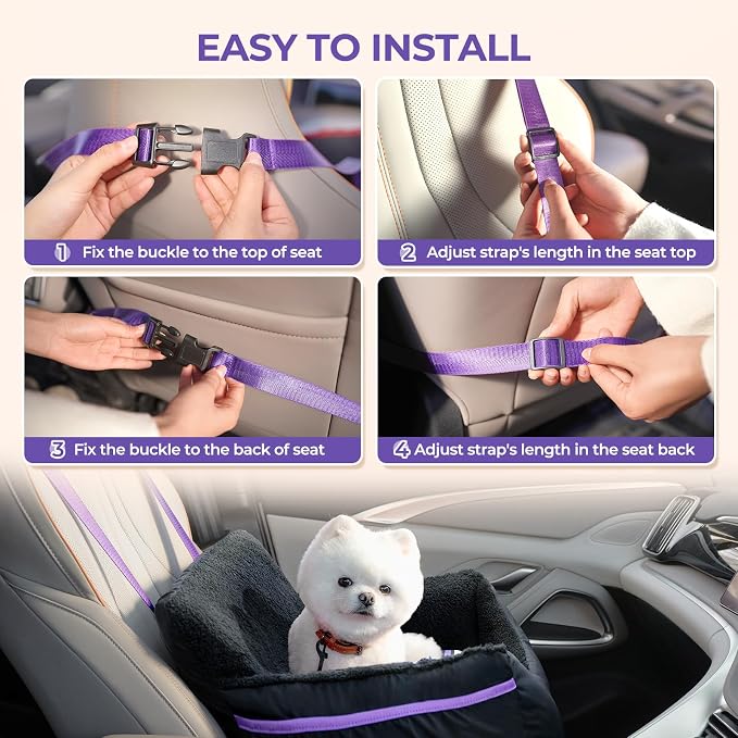 Dog Car Seat for Small Dogs & Cats Under 25 lbs, Black Purple