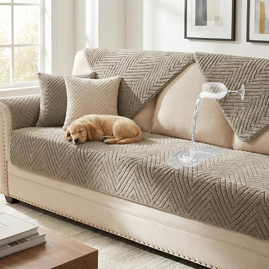 Turquoize Waterproof Couch Cover for Dogs Fuzzy Pet Couch Covers for Sofa Thick Dog Bed Cover Non-Slip Sofa Covers for 3 Cushion Couch Protector Slipcover Pet Friendly (Khaki, 36" x 96")