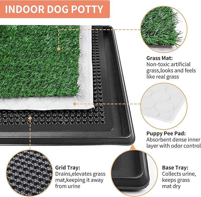 Grass Pad with Tray 20"x16", Dog Litter Box for Puppy Training | Easy to Clean, Full System with Trays, Artificial Grass Patch Bathroom Mat & Washable Pee Pad, Indoor/Outdoor Use