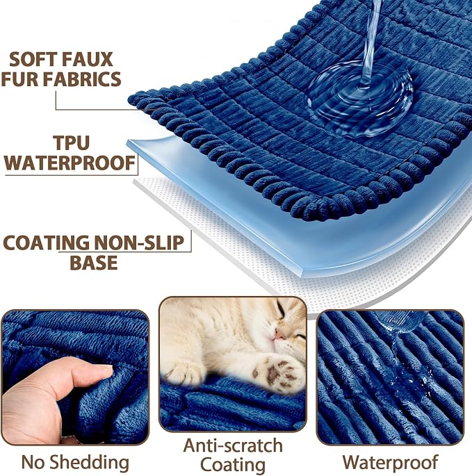 FUANGUI Waterproof Couch Cover Sofa Cover for Dogs and Pets Sofa Protector | Non-Slip Washable Fuzzy Soft Cat Bed Sofa Slipcover for 2-3 Cushion Couch Sofa Pet Friendly, Navy Blue, 27.6" x 70.9", 1 pcs