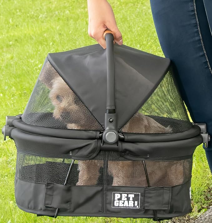 Pet Gear No-Zip View 360 Pet Carrier & Car Seat, Dark Charcoal, 15" | Ultra Lite, Push Button Entry, For Small Dogs & Cats, 360 Degree Visibility, Safety Carrier