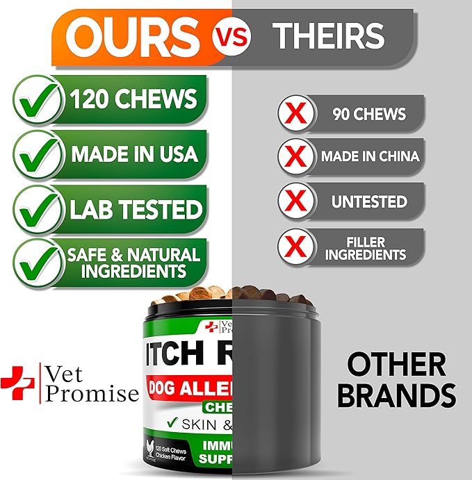 Dog Allergy Relief Chews - Dog Itch Relief Treatment - Anti Itch - Itchy Skin - Dry Skin & Hot Spots - Immune Health Supplement with Probiotics, Omega 3 Fish Oil, Colostrum - Made in USA - 120 Treats