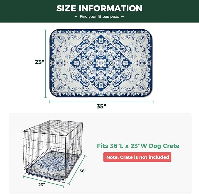 FXW Washable Pee Pads for Dogs, Super Absorbent, 23" x 35", 2 Packs | Machine washable, Non-slip backing