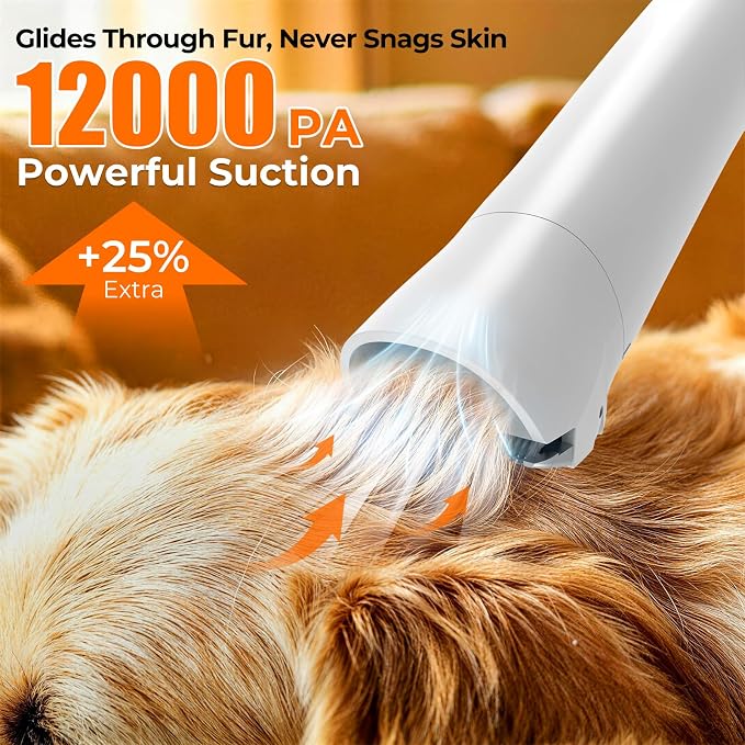 Dog Grooming Vacuum Kit, Pet Hair Vacuum for Shedding & Trimming | 12000Pa 8-in-1 Grooming Kit with Clipper, Deshedding Brush, Paw Trimmer and Nail Grinder, 2L Dust Cup, Low Noise, PG100 PLUS