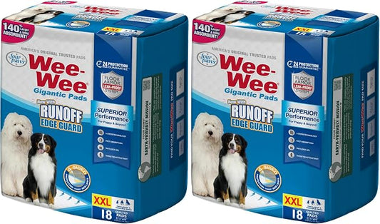 Four Paws Wee-Wee Superior Performance Gigantic Dog Pee Pads, 18 Count (Pack of 2)