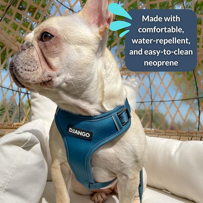 Adventure Dog Harness - Stylish and Durable Large Dog Harness for Outdoor Adventures and Everyday Wear - Indigo Blue Neoprene Adjustable Harness for Dogs with Reflective Piping & Brass D-Ring