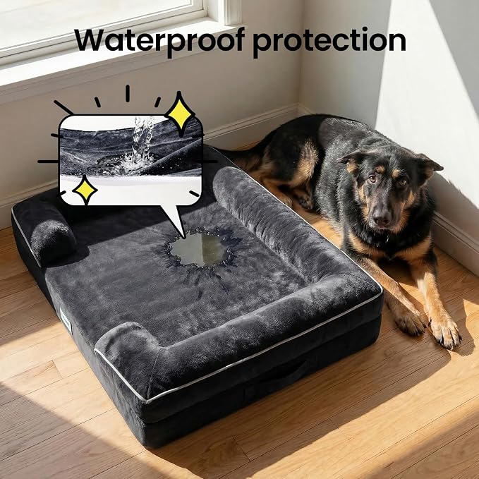 OhGeni Orthopedic Extra Large Dog Bed Couch, Memory Foam, 44-inch (Black) | Waterproof Pet Bed with Machine-Washable Removable Cover & Soft Comfortable Fabric