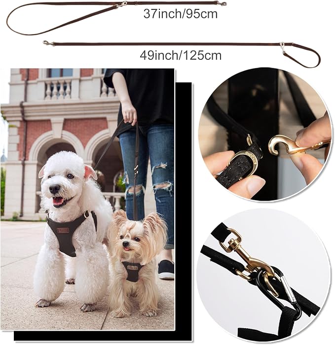 Puppytie XXS Puppy Harness with Multifunction Dog Leash,Soft Adjustable No Choke Escape Proof Pet Harness Vest,Black,XXS