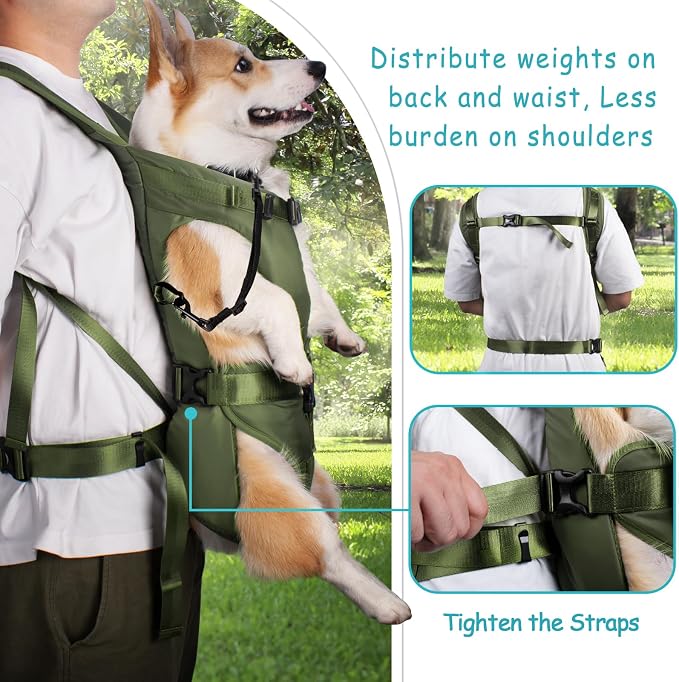 PetBonus Pet Front Dog Carrier Backpacks, Adjustable Pet Backpack, Legs Out Easy-fit Puppy Chest Carrier for Medium Small Dogs, Hands Free for Hiking, Cycling (Army Green, L) | Hands Free, Adjustable, Safety Strap, Walking Hiking Cycling Motorcycle bag...