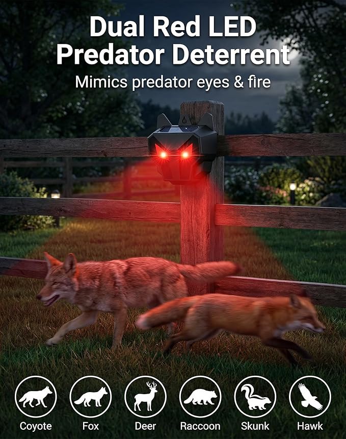 4 Pack Solar Nocturnal Animal Repeller with Red Flashing Lights, Humane Coyote Deterrent for Fox Raccoon Skunk Deer, Waterproof Predator Eyes Animal Deterrent for Chicken Coop & Garden