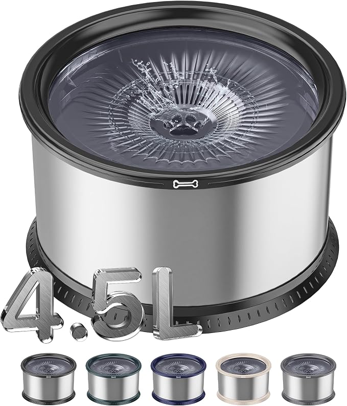 4.5L Stainless Steel Dog Water Bowl, No Spill Water Bowl for Dogs | Large Capacity, Slow Drinking Feeder, Splash Proof, with Anti-Slip Mat, Dishwasher Safe, Sturdy, Suitable for Mess Drinkers