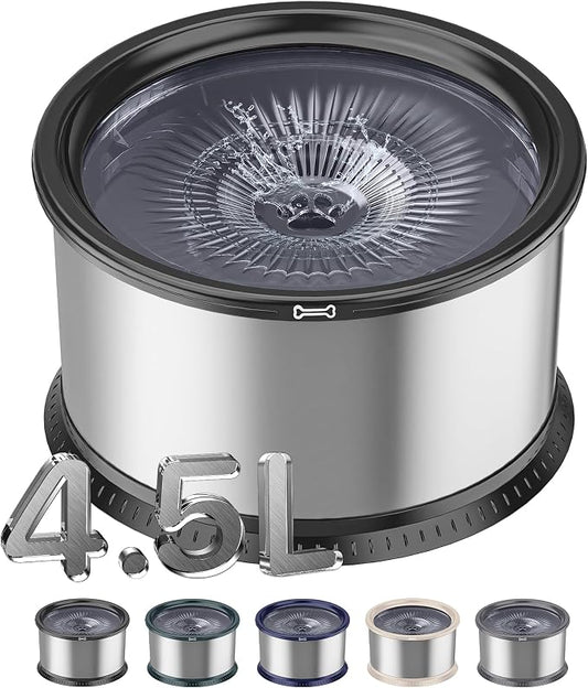 4.5L Stainless Steel Dog Water Bowl, No Spill Water Bowl for Dogs | Large Capacity, Slow Drinking Feeder, Splash Proof, with Anti-Slip Mat, Dishwasher Safe, Sturdy, Suitable for Mess Drinkers