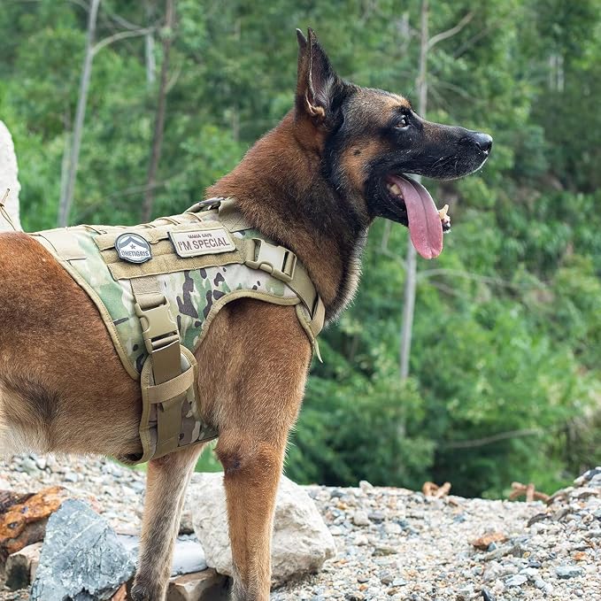 OneTigris Tactical Dog Harness with Handle No-Pull Adjustable for Large Dog | Military 1000D Pullable Nylon, Service Dog Vest with Hook & Loop Panels, Easy On & Off for Walking Hiking Training Camo L