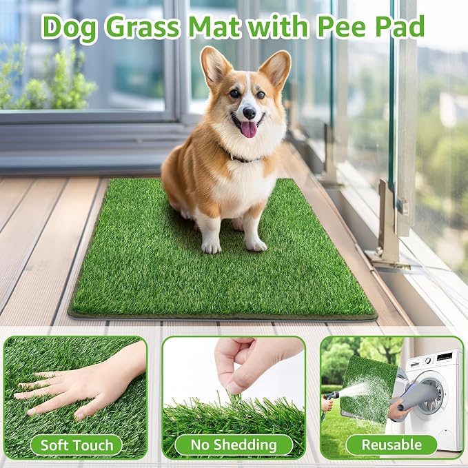 Dog Grass Mat with Pad 39x31.49: Potty Tray for Patio Balcony Apartment | Gray，Litter Box,Indoor Artificial Turf Grass, Puppy Indoor Outddor Potty Training, Washable Reusable, Leakproof, Pee On