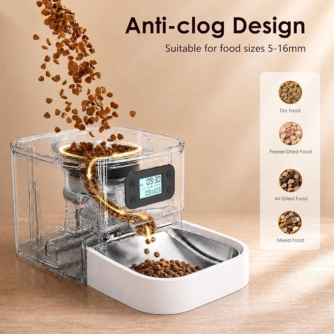Automatic Cat Feeder 7L, 9 Meals/Day Food Dispenser for Cats Small Dogs | Large Capacity | Programmable Timer | NO APP | Weight / Diet Control | Stainless Steel Bowl | Fresh Food | Dual Power Supply