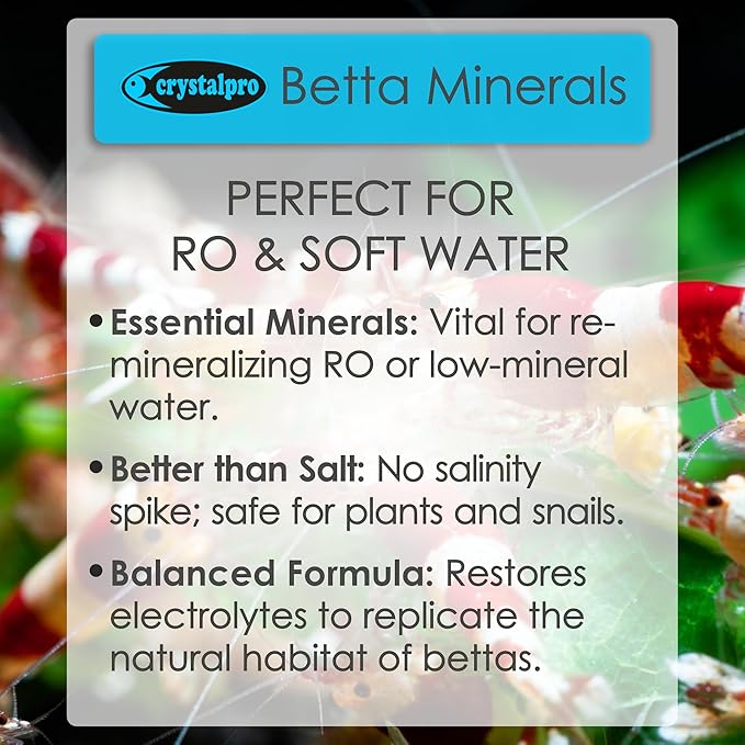 Crystalpro Betta Minerals for Betta Fish Health - Reduces Stress - Boosts Protective Coat - Aquarium Mineralizer (16.9 Oz (500ml)