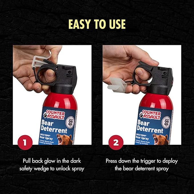 Counter Assault Bear Spray - Bears, Mountain Lions, Coyotes - Long-Range 32ft Distance - Pepper Spray Safety Gear for Hiking & Camping Protection - 2% Capsaicin - 8.1 oz