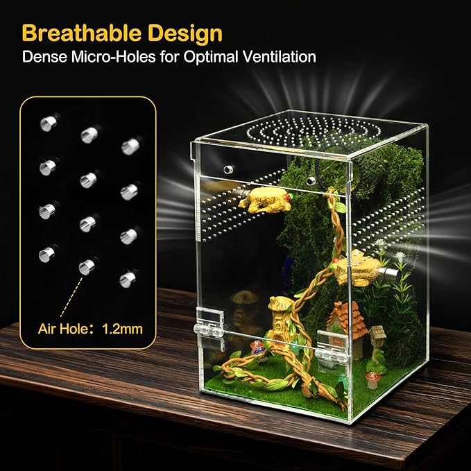 Jumping Spider Enclosure Kit,Escape Proof Reptile Tank,Praying Mantis Terrariums,Transparent Acrylic Bug Habitat,Arboreal Tarantula Cribs Cage,Insect Starter Container,Critter Keeper Large