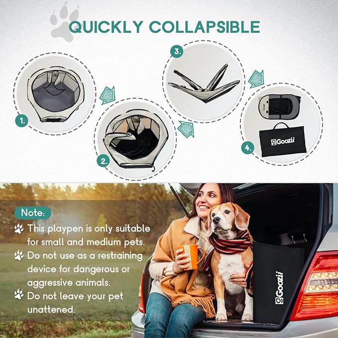 Goozii Pet Cat Playpen for Indoor Cats Enclosed, Puppy Dog Play Pen for Outdoor Travel Camping (Small Size, Beige & Dark Grey)