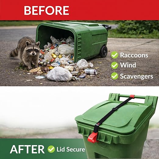 Trash Can Lock for Animals Raccoon Proof Garbage Can Lock, Keeps Raccoons & Animals Out of Trash Bins, Heavy Duty Outdoor Lid Lock System