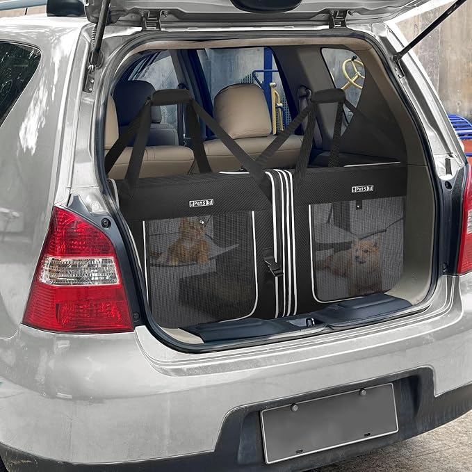 Portable Double Cat Carrier with Litter Box for Multiple Cats | 36"Lx17"Wx17"H, 2in1 Car Travel Carriers, Dual Large Cat Carrier, Lockable Safety Zippers, for Long Distance Travel