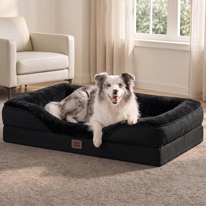 EHEYCIGA Orthopedic XL Dog Bed for Large Sized Dog, 42x30 Inch Extra Large Memory Foam Dog Couch Bed with Sides, Waterproof Liner & Washable Removable Cover, Bolster Pet Sofa, Black