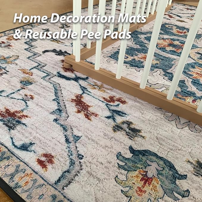 nunubaby 2PACK Washable Pee Pads for Dogs, Stylish, Non-Slip and Leak-Proof Pee Pads. Reusable Potty Pads for Dogs for Crates and Floors.(Beige/Floral, 72" x72" )