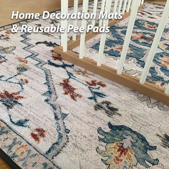 nunubaby Washable Pee Pads for Dogs, Stylish, Non-Slip and Leak-Proof Pee Pads. Reusable Potty Pads for Dogs for Crates and Floors.(Beige/Floral, 54" x54" )