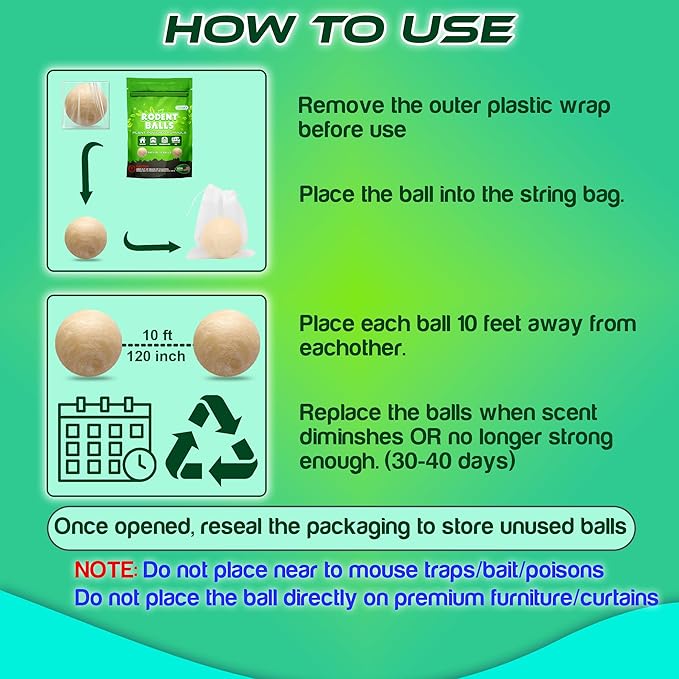 12Pack Rodent Repellent Balls Moth Balls for Rodents Mothballs for Rodents or Mothballs for Outdoor Pests Mice Repellent Indoor Rat Repellent for House Attic Basement Office Garage RV etc