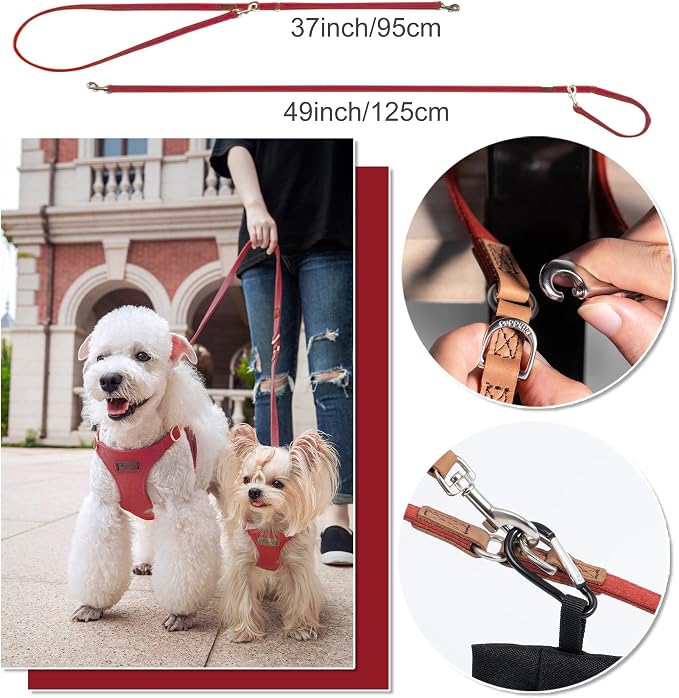 Puppytie Small Dog Harness with Multifunction Dog Leash,Lightweight Soft Adjustable No Choke Escape Proof Pet Harness Vest Pet Harness Vest,red Hawthorn,S