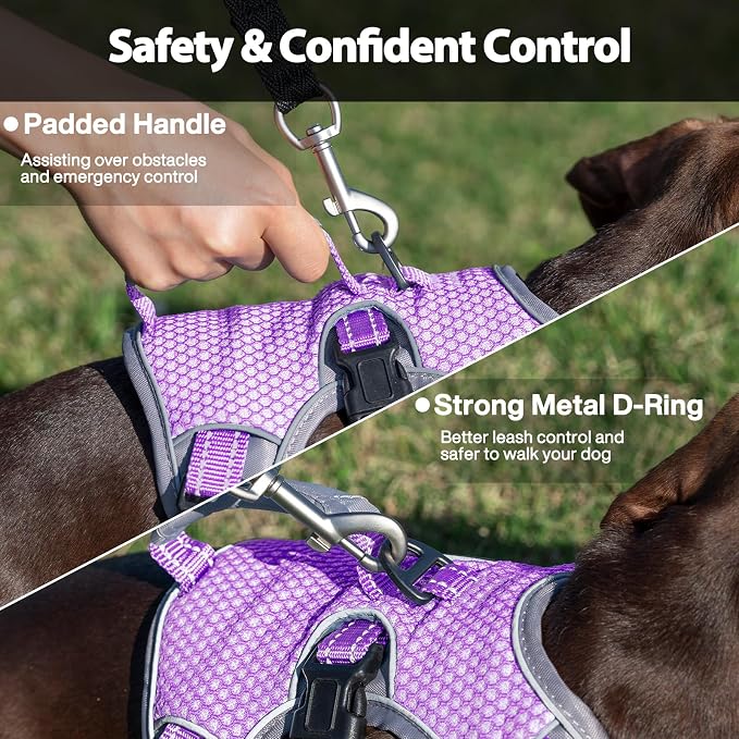 Escape Proof Dog Harness, Dachshund Harness, Reflective Dog Harness with Handle, Durable,Adjustable Vest for Small Medium Large Dogs Walking, Training, and Running Gear (Lavender Purple,XL)
