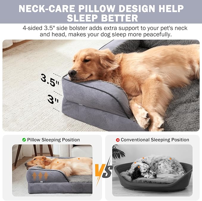 Orthopedic Dog Beds Large Sized, XL Washable Dog Sofa with Egg-Crate Foam, Waterproof Lining and Non-Skid Bottom