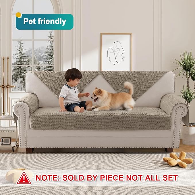 Turquoize Waterproof Couch Cover for Dogs Fuzzy Pet Couch Covers for Sofa Thick Dog Bed Cover Non-Slip Sofa Covers for 3 Cushion Couch Protector Slipcover Pet Friendly (Khaki, 36" x 63")