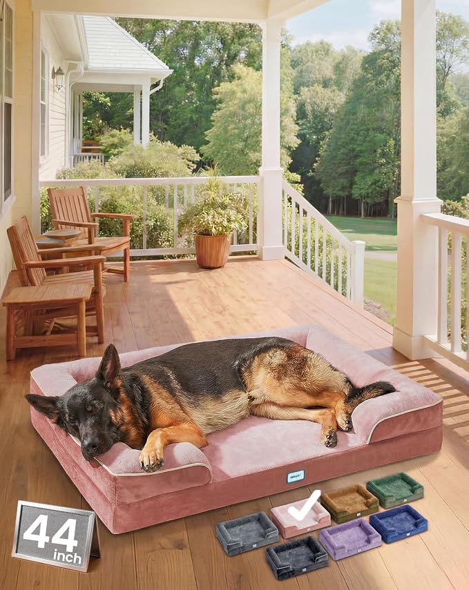 OhGeni Orthopedic Extra Large Dog Bed Couch, Memory Foam, 44-inch (Pink) | Waterproof Pet Bed with Machine-Washable Removable Cover & Soft Comfortable Fabric