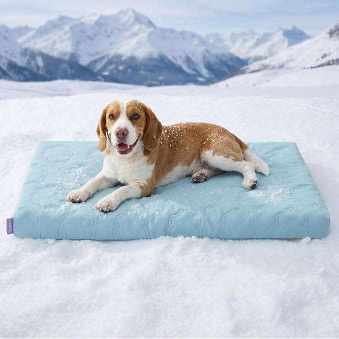 LE SURE ApexCloud™ Cooling Dog Bed for Large Dogs with Washable Cover,35IN | Q-Max>0.5 Cool-Touch Fabric, Orthopedic Egg Crate Foam,Breathable Non-Slip Summer Mat,For Active Senior Long-Haired Pets,Blue