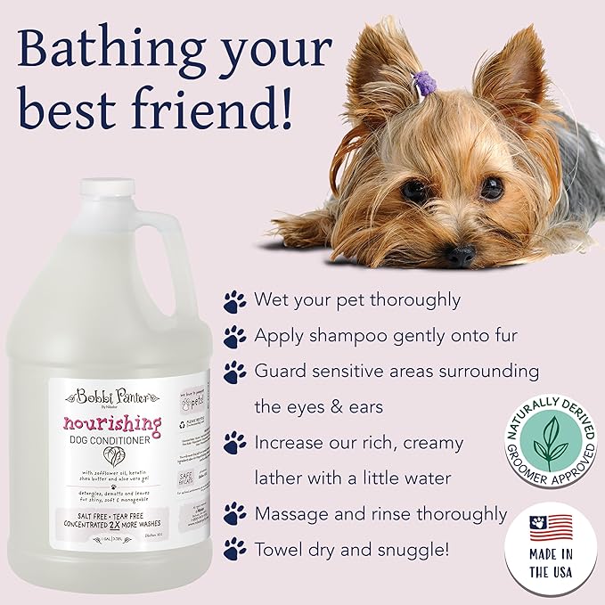 Bobbi Panter Nourishing Dog Conditioner Safflower Oil, Keratin, Shea Butter & Aloe Vera – Detangling Natural Formula for Soft, Smooth & Manageable Coat, 10:1 Concentrate, Made in USA, 1 Gallon