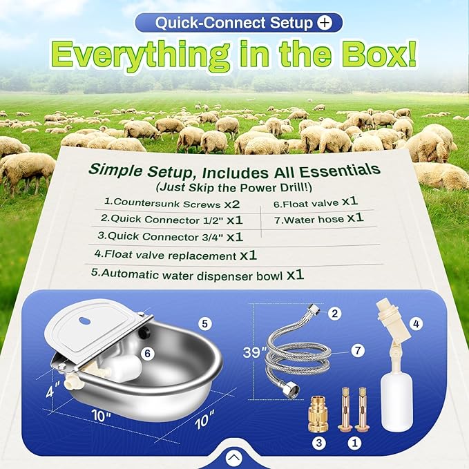 Abreuvoir automatique pour animaux avec valve à flotteur, tuyau étendu, abreuvoir-mangeoire en acier inoxydable, kit de remplissage automatique pour bétail